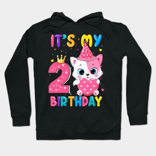 Kids Its My 2nd Birthday Shirt Girl Kitty Theme Party Hoodie